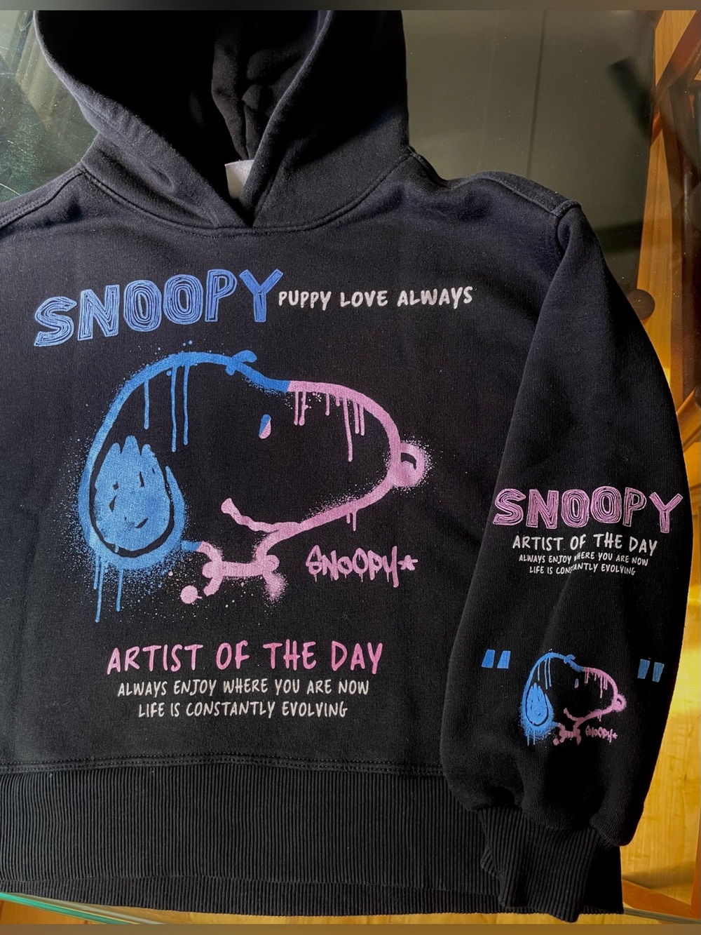Snoopy Zara Like New Hoodie Sweatshirt, Graffiti Artist Style, Arm Graphics